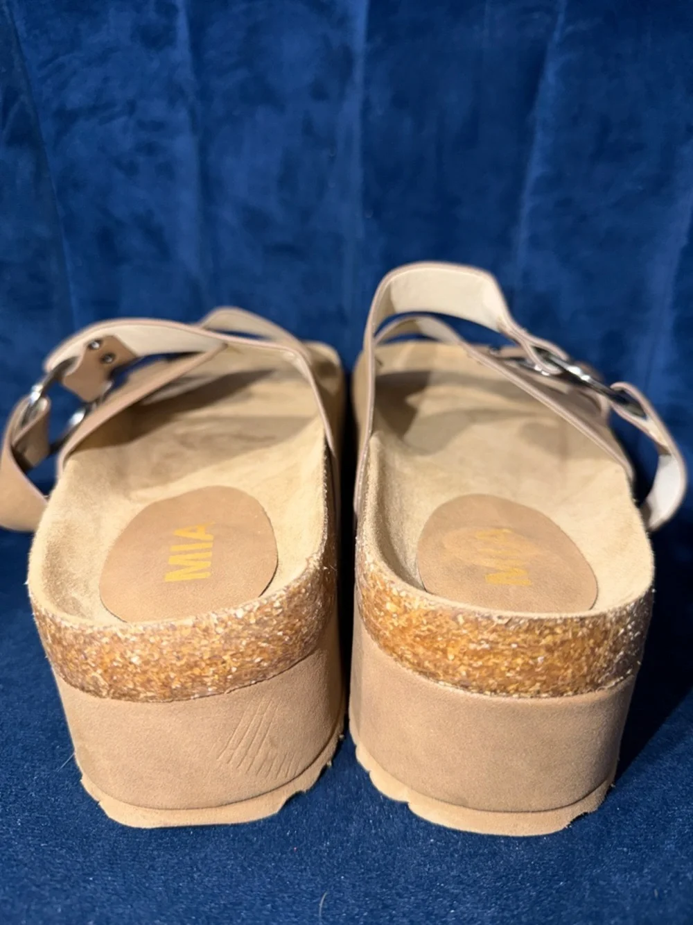 MIA Tan Platform Slide Sandals with Silver Ring Buckles - Picture 3 of 6